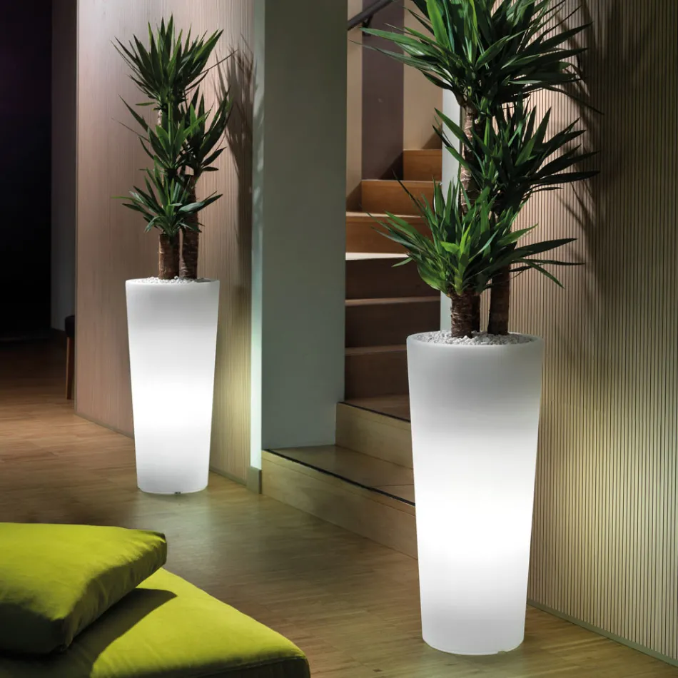 Vaso Luminoso da Interno Alto in Polietilene Bianco Made in Italy - Devid Viadurini