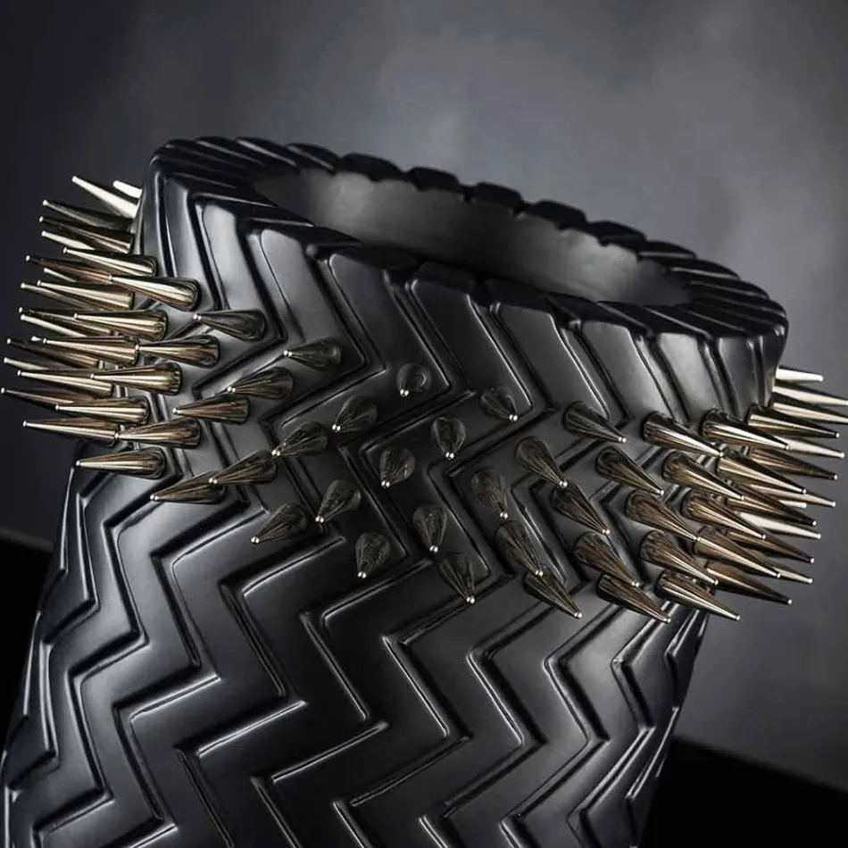 Vaso Ornamentale in Ceramica Nera Opaca Lavorata a Mano Made in Italy - Jungle Viadurini