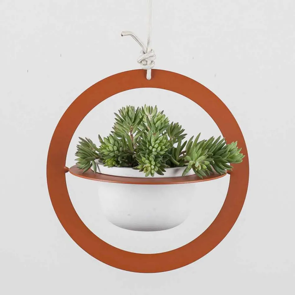 Vaso Portafiori a Sospensione in Acciaio e Ceramica Made in Italy - Leotta Viadurini