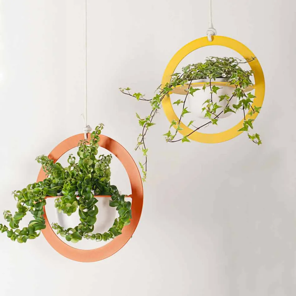 Vaso Portafiori a Sospensione in Acciaio e Ceramica Made in Italy - Leotta Viadurini