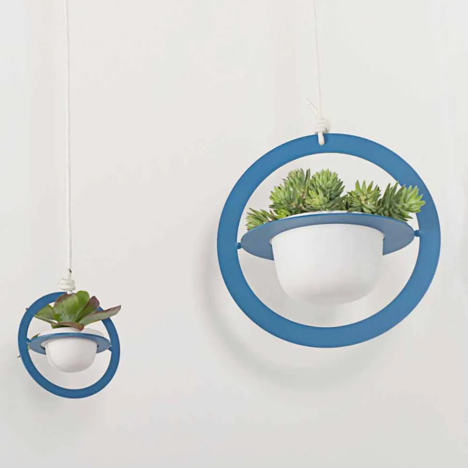 Vaso Portafiori a Sospensione in Acciaio e Ceramica Made in Italy - Leotta Viadurini