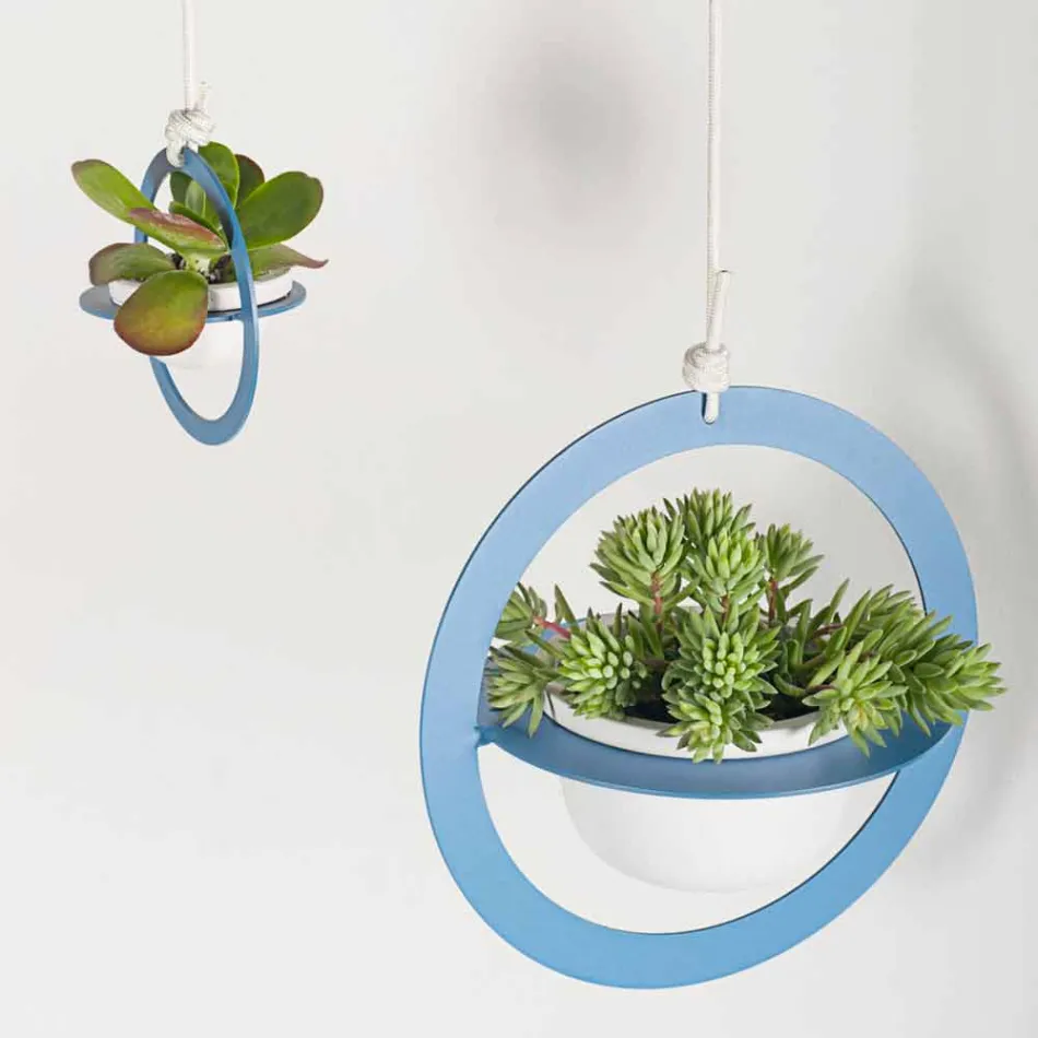 Vaso Portafiori a Sospensione in Acciaio e Ceramica Made in Italy - Leotta Viadurini