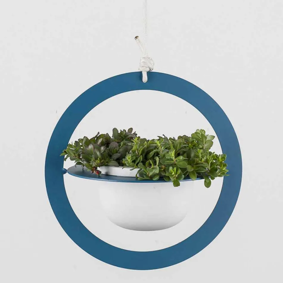 Vaso Portafiori a Sospensione in Acciaio e Ceramica Made in Italy - Leotta Viadurini