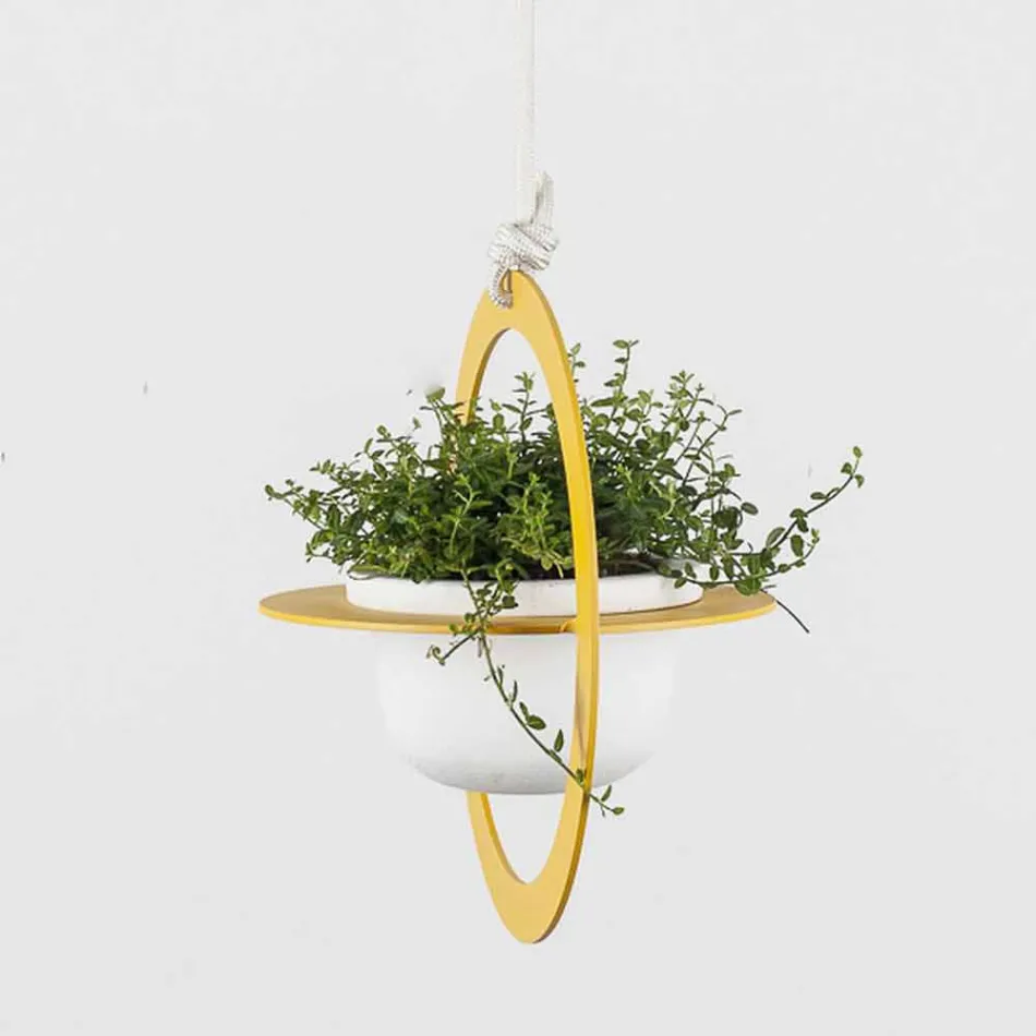 Vaso Portafiori a Sospensione in Acciaio e Ceramica Made in Italy - Leotta Viadurini