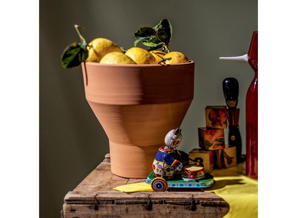 Vaso Portafiori Decorativo con Sottovaso in Terracotta Made in Italy - Lorna Viadurini