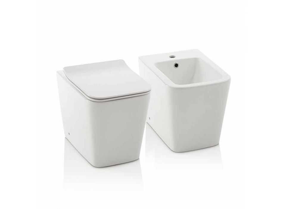 Vaso WC a Pavimento di Design Moderno Italiano in Ceramica con Coprivaso - Enzu Viadurini