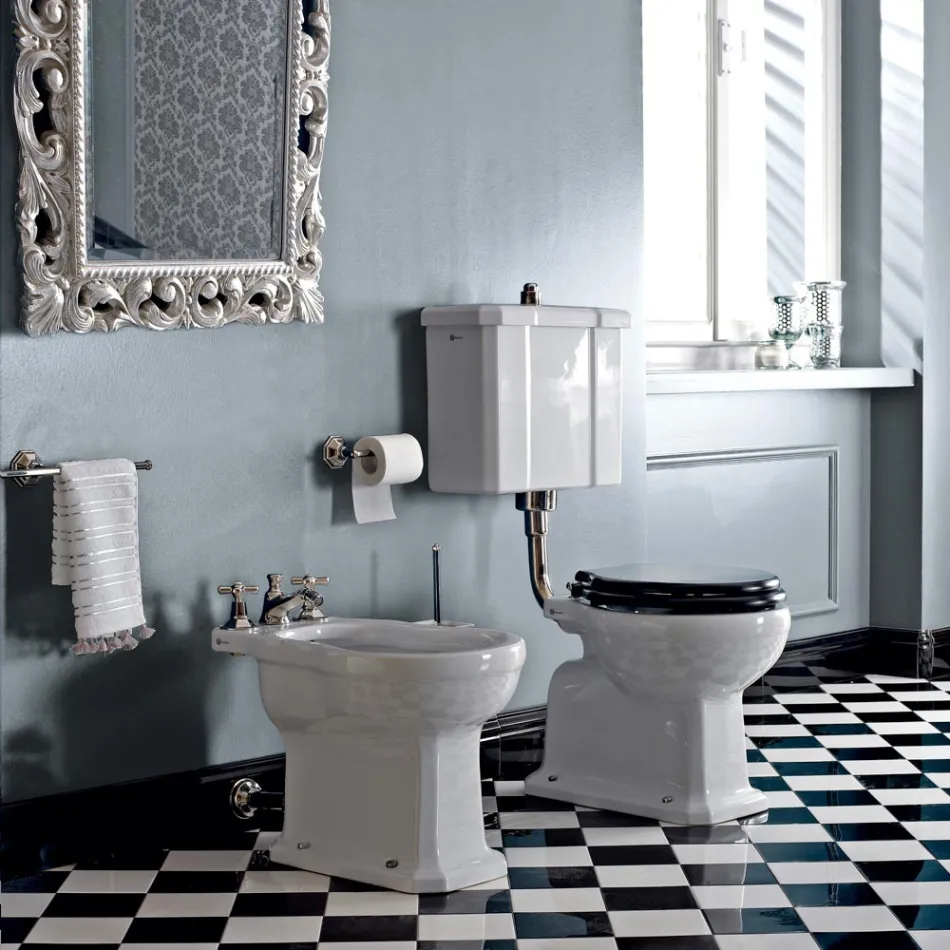 Vaso WC a Terra Cassetta in Ceramica e Sedile Nero Vintage Made in Italy – Marwa Viadurini
