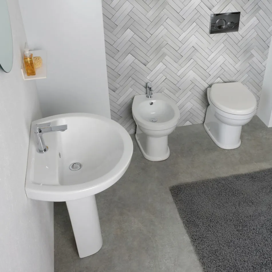 Vaso Wc a Terra in Ceramica Bianca Moderna con Sedile in Poliestere - Silice Viadurini