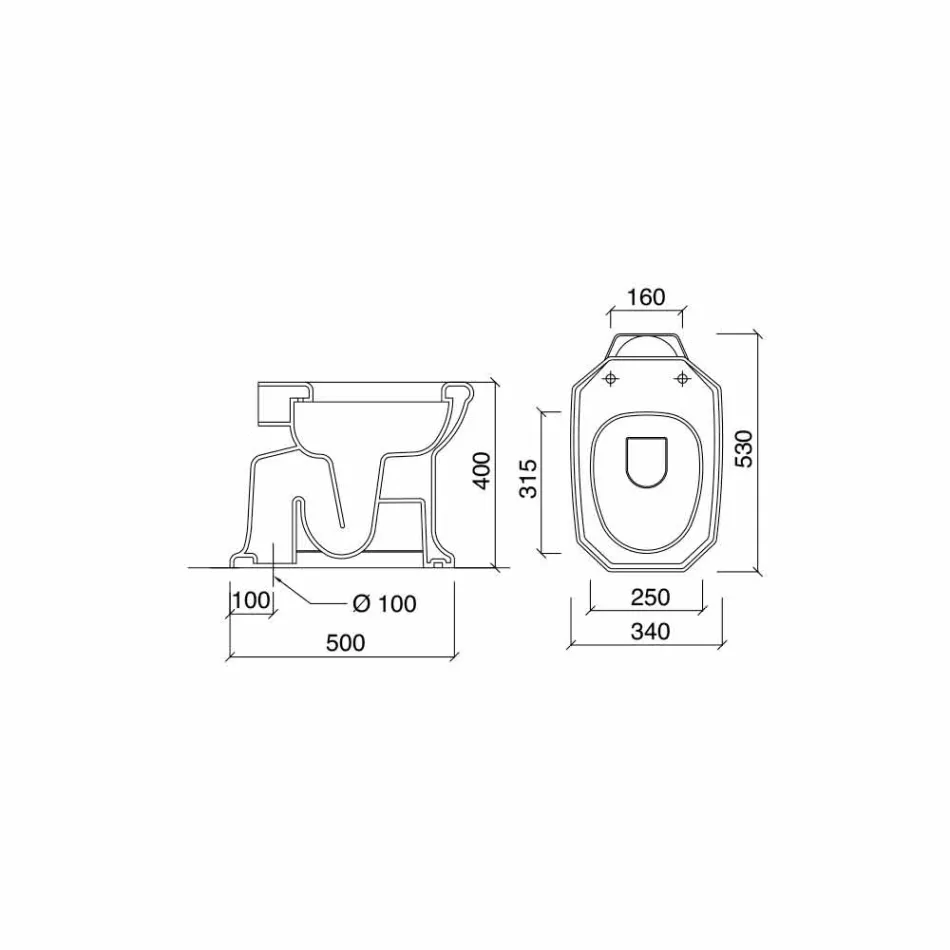 Vaso WC da Terra in Ceramica Bianca con Sedile Nero Made in Italy - Nausica Viadurini