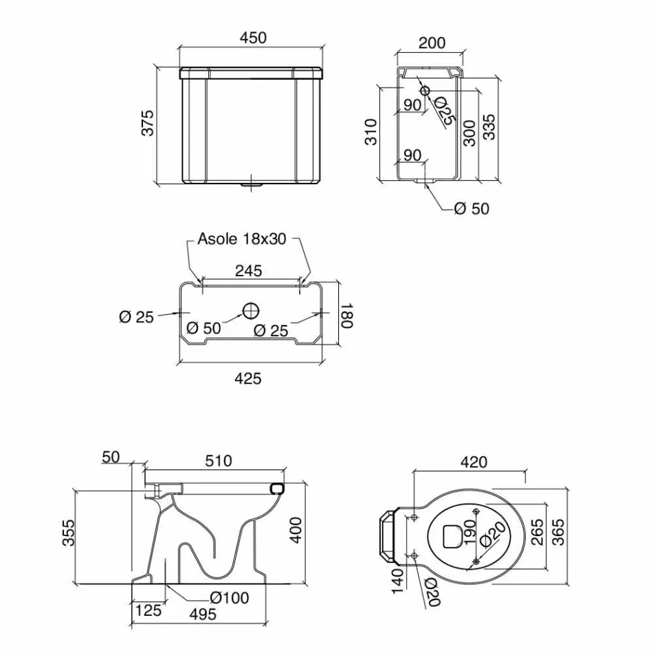 Vaso WC da Terra in Ceramica con Cassetta Made in Italy - Marwa Viadurini