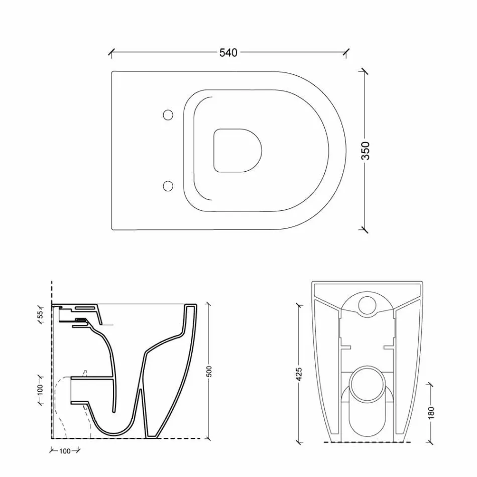 Vaso WC in ceramica bianca design moderno Shine Square H50 Rimless Viadurini