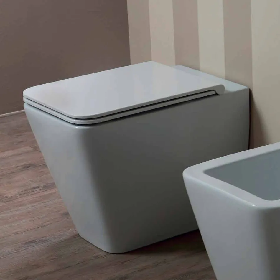 Vaso WC in ceramica bianca design moderno Sun Square, made in Italy Viadurini
