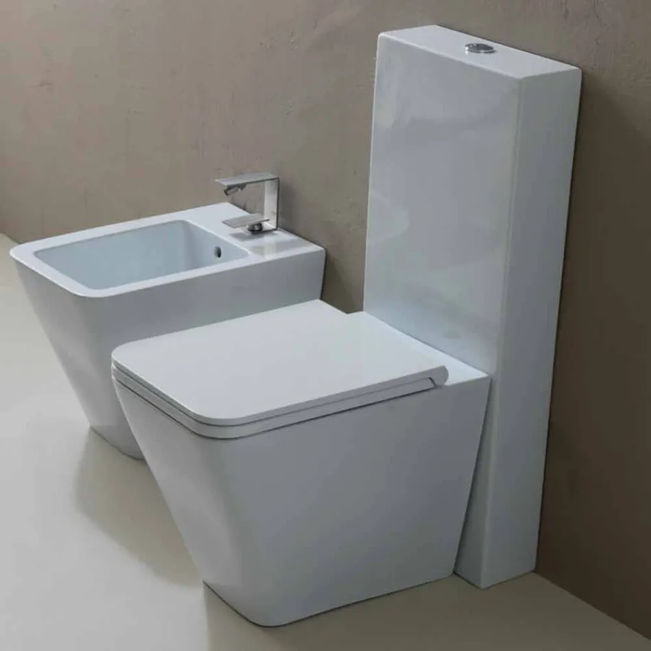 Vaso WC in ceramica bianca design moderno Sun Square, made in Italy Viadurini