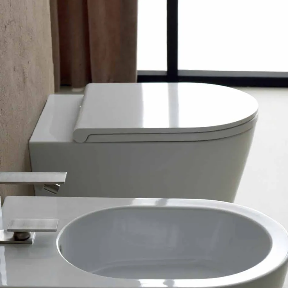 Vaso WC in ceramica bianco moderno Sun Round 57x37 cm made in Italy Viadurini