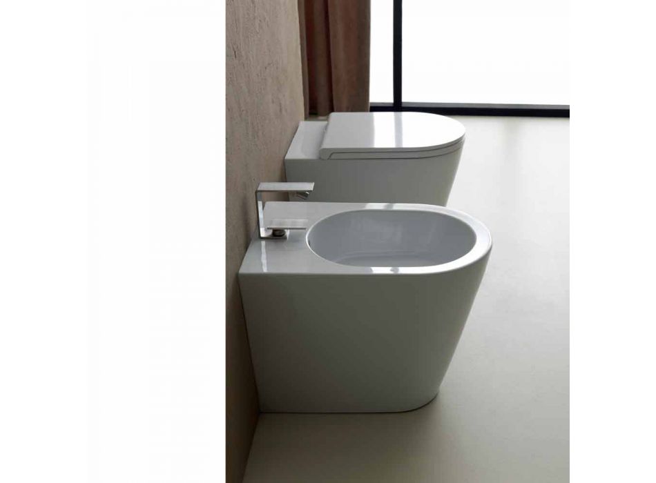Vaso WC in ceramica bianco moderno Sun Round 57x37 cm made in Italy Viadurini