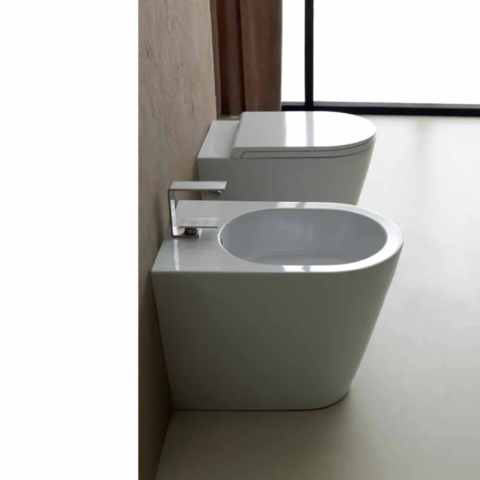 Vaso WC in ceramica bianco moderno Sun Round 57x37 cm made in Italy Viadurini