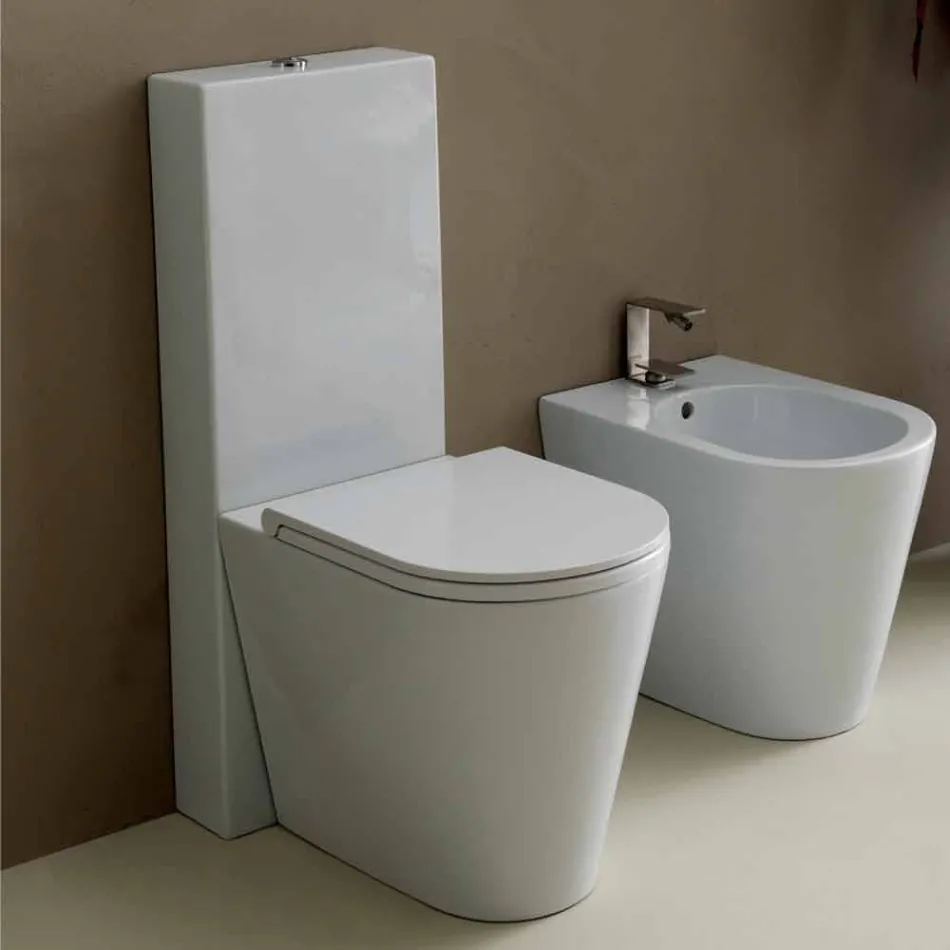 Vaso WC in ceramica bianco moderno Sun Round 57x37 cm made in Italy Viadurini