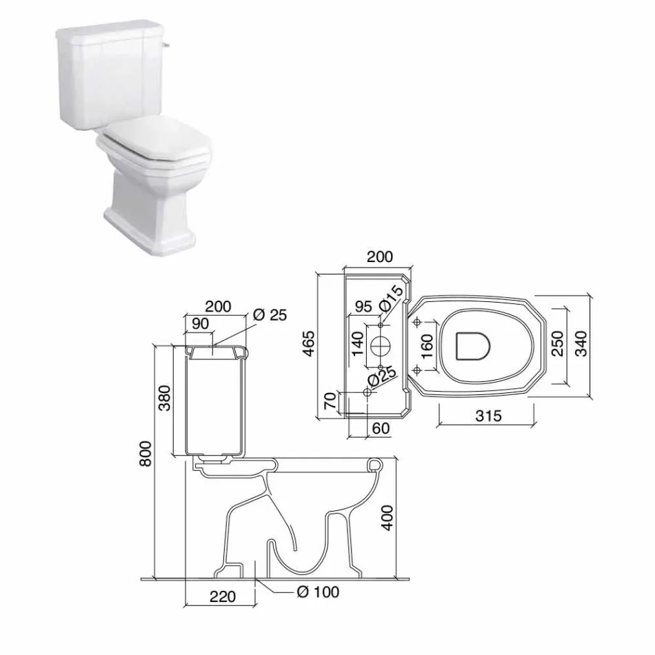 Vaso WC Monoblocco in Ceramica Bianca con Cassetta, Made in Italy - Nausica Viadurini