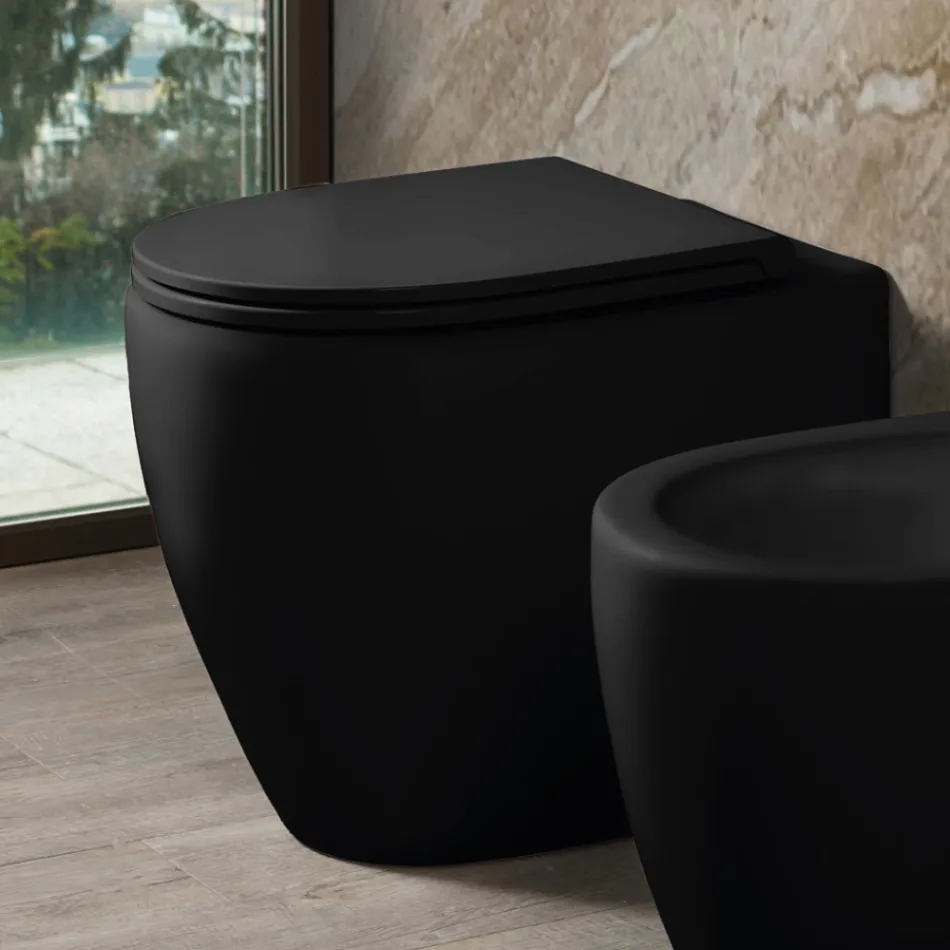 Vaso Wc Rimless in Ceramica Matt di Due Colori e Sedile Soft Close - Aster   Viadurini