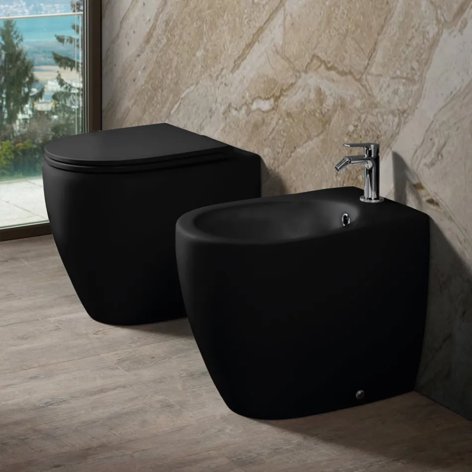 Vaso Wc Rimless in Ceramica Matt di Due Colori e Sedile Soft Close - Aster   Viadurini