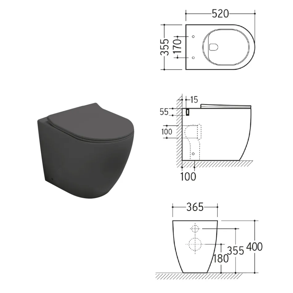 Vaso Wc Rimless in Ceramica Matt di Due Colori e Sedile Soft Close - Aster   Viadurini