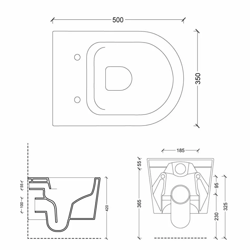 Vaso WC sospeso in ceramica design moderno Shine Square, made in Italy Viadurini