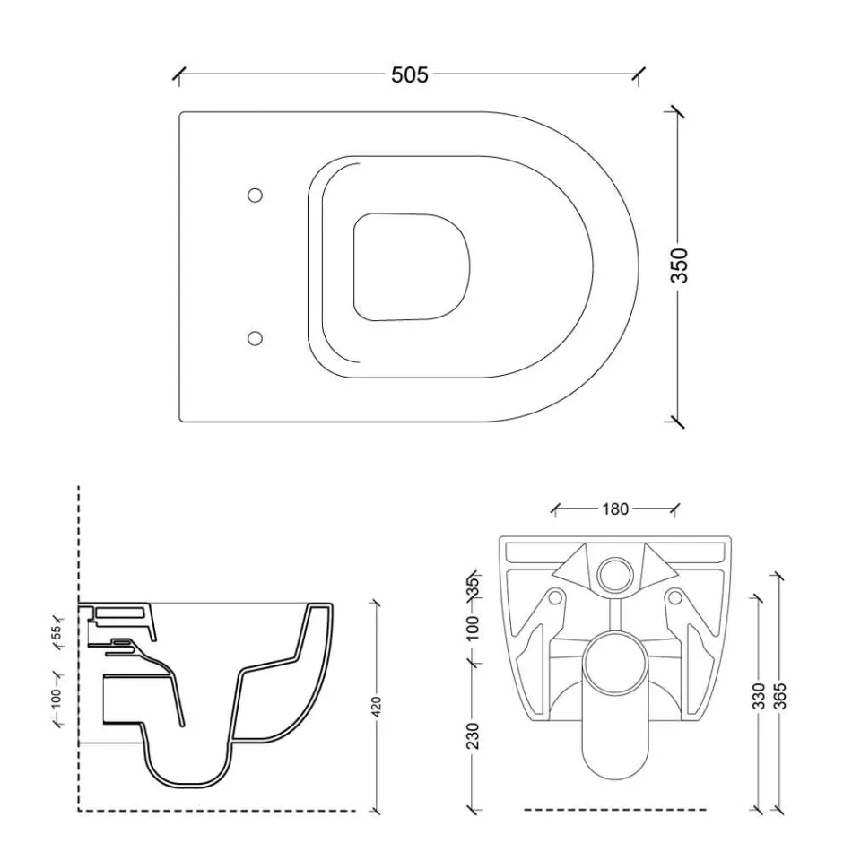 Vaso WC sospeso in ceramica design moderno Star 50x35 made in Italy Viadurini