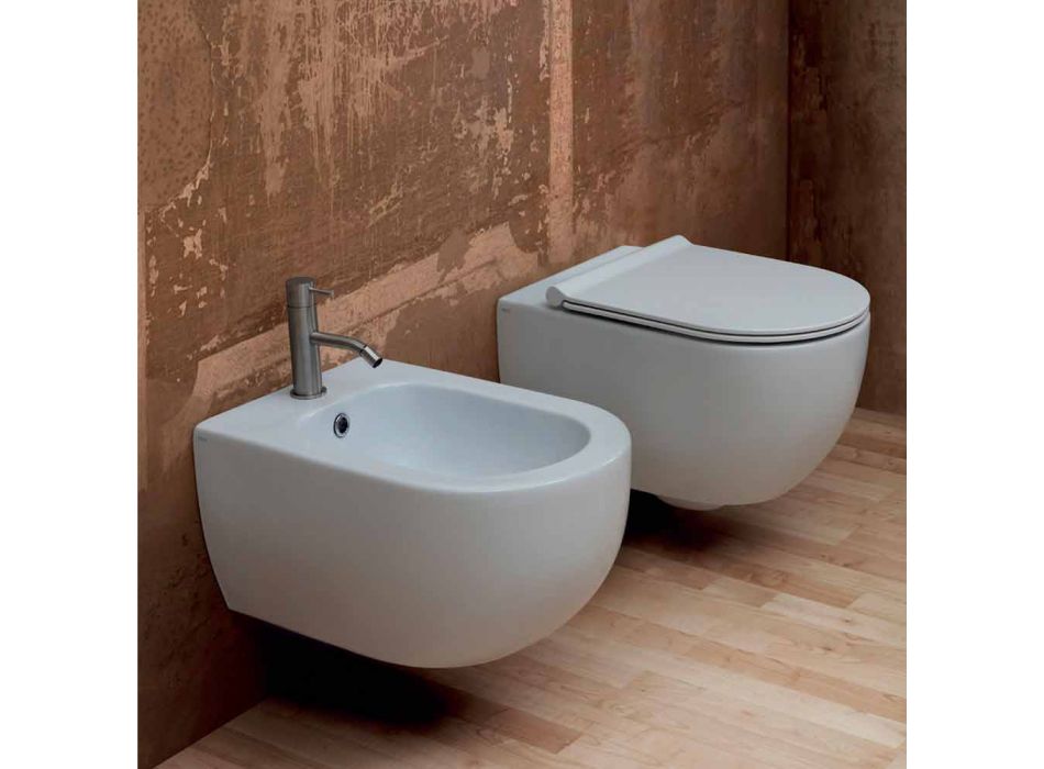 Vaso WC sospeso in ceramica design moderno Star 55x35 made in Italy Viadurini