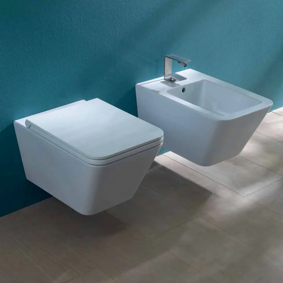 Vaso WC sospeso in ceramica, design moderno, Sun Square made in Italy Viadurini