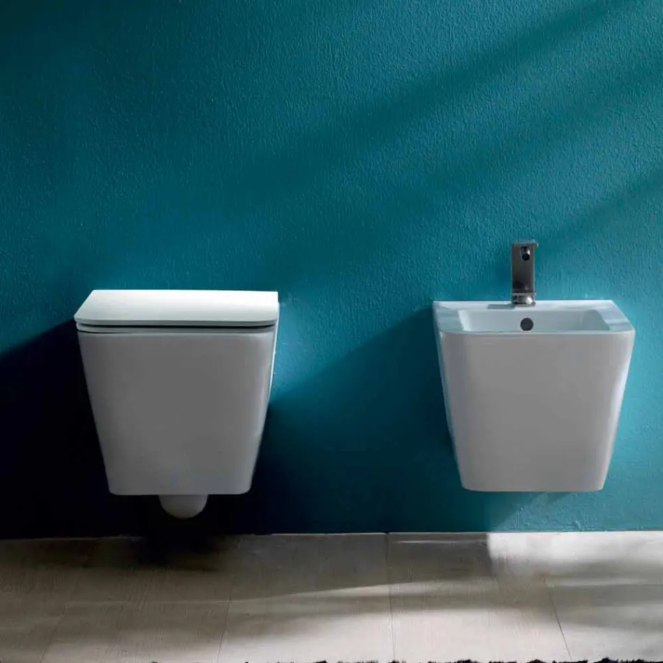 Vaso WC sospeso in ceramica, design moderno, Sun Square made in Italy Viadurini