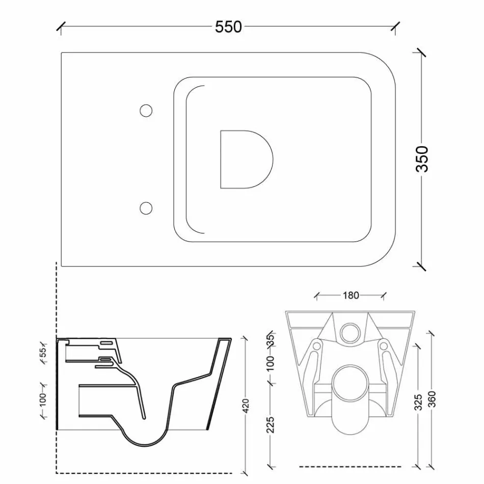 Vaso WC sospeso in ceramica, design moderno, Sun Square made in Italy Viadurini