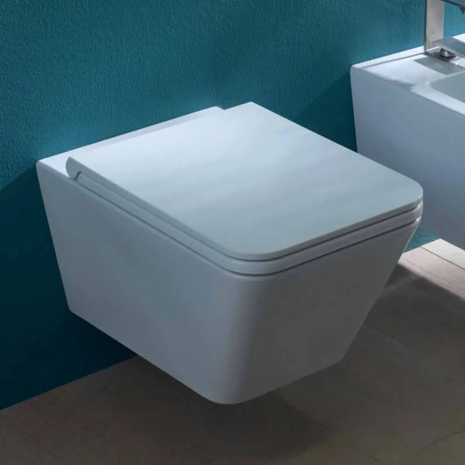Vaso WC sospeso in ceramica, design moderno, Sun Square made in Italy Viadurini