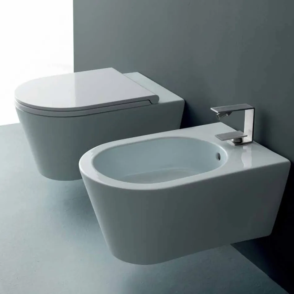 Vaso WC sospeso in ceramica moderno Sun Round 57x37 cm, made in Italy Viadurini