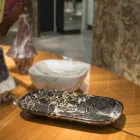 Vassoio Elegante in Marmo Portoro Realizzato in Italia - Etereo Viadurini