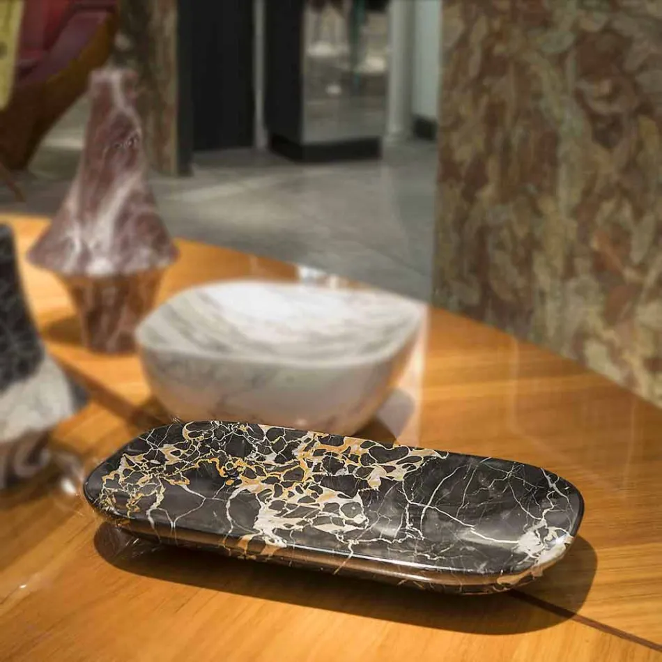 Vassoio Elegante in Marmo Portoro Realizzato in Italia - Etereo Viadurini