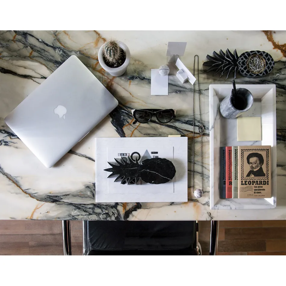 Vassoio Rettangolare in Marmo Bianco di Carrara Made in Italy - Vassili Viadurini