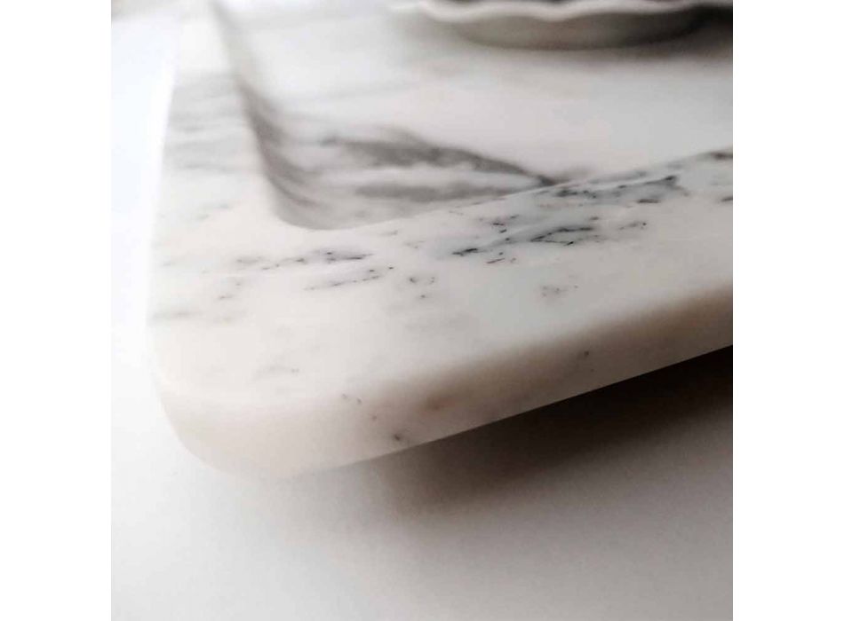 Vassoio Rettangolare in Marmo Bianco Venato Moderno Made in Italy - Stora Viadurini