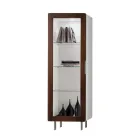 Vetrina da Salotto con 1 Anta in Finitura Bianca e Canaletto Made in Italy - Gerd Viadurini