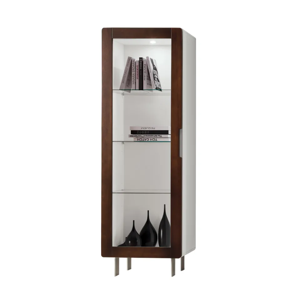 Vetrina da Salotto con 1 Anta in Finitura Bianca e Canaletto Made in Italy - Gerd Viadurini