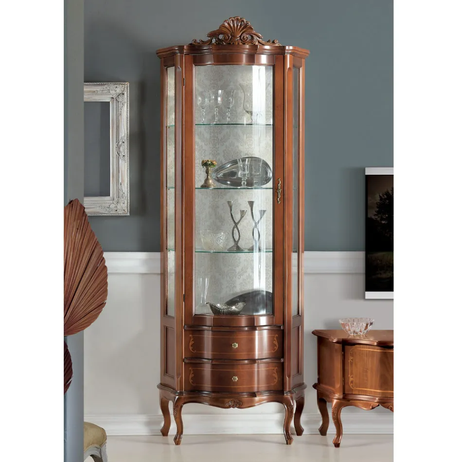 Vetrina da Soggiorno 1 Anta e 2 Cassetti in Legno Made in Italy - Leonor Viadurini