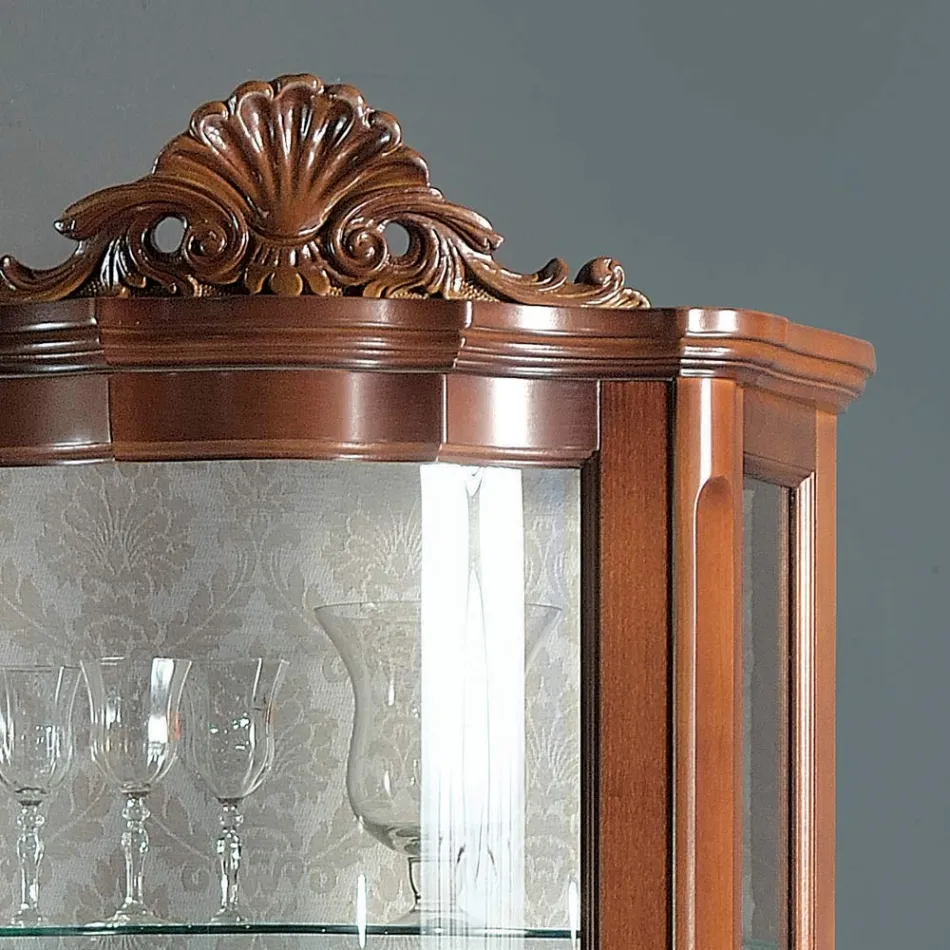 Vetrina da Soggiorno 1 Anta e 2 Cassetti in Legno Made in Italy - Leonor Viadurini