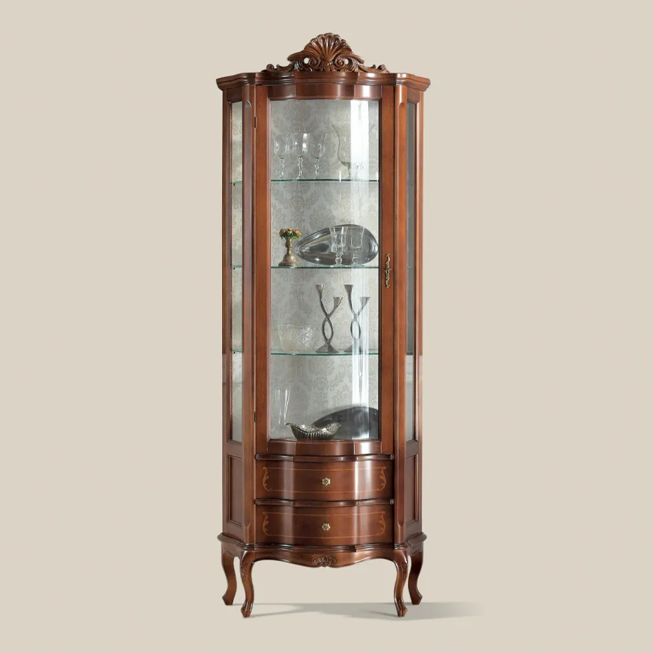 Vetrina da Soggiorno 1 Anta e 2 Cassetti in Legno Made in Italy - Leonor Viadurini