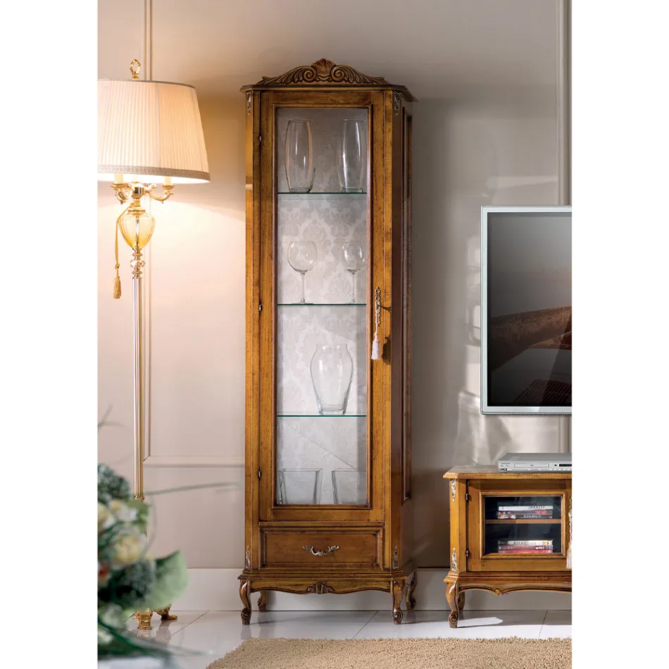 Vetrina da Soggiorno Classica in Legno Noce 1 Anta Made in Italy - Ronald Viadurini