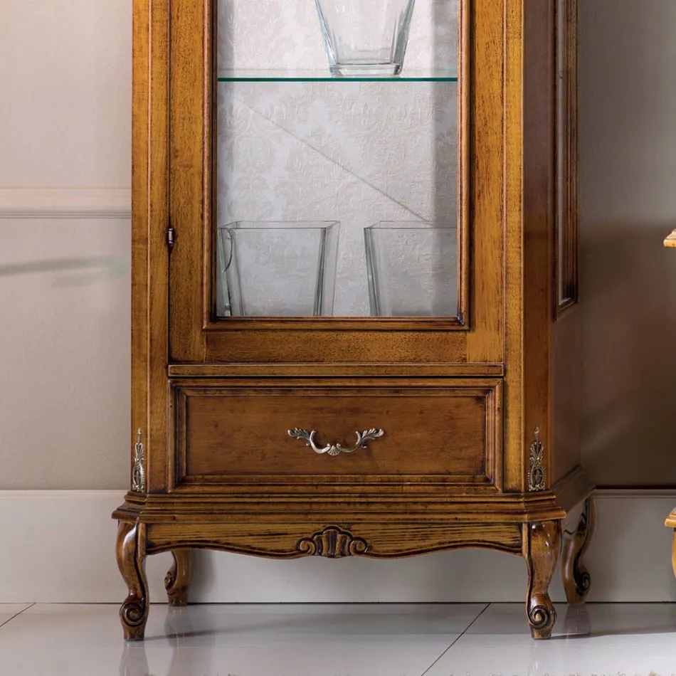 Vetrina da Soggiorno Classica in Legno Noce 1 Anta Made in Italy - Ronald Viadurini