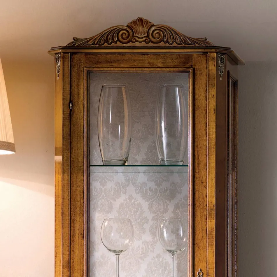 Vetrina da Soggiorno Classica in Legno Noce 1 Anta Made in Italy - Ronald Viadurini