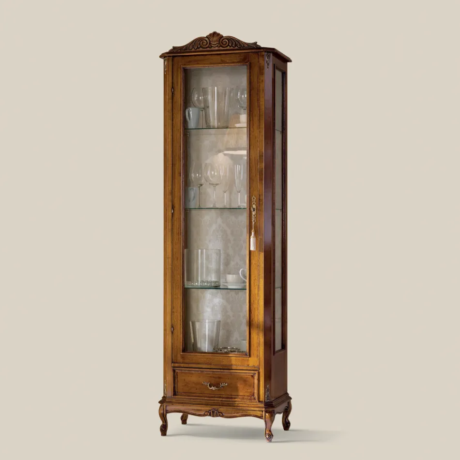 Vetrina da Soggiorno Classica in Legno Noce 1 Anta Made in Italy - Ronald Viadurini