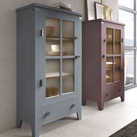 Vetrina da Soggiorno in Legno Massello di Abete Interamente Realizzato in Italia - Pascual Viadurini