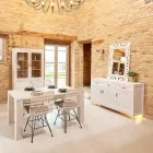 Vetrina da Soggiorno in Teak Massello con 4 Ante e 3 Cassetti - Sanda Viadurini