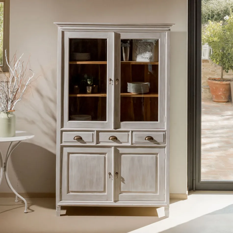 Vetrina in Teak Massello con 4 Ante e 3 Cassetti - Aikido Viadurini