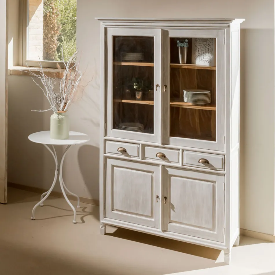 Vetrina in Teak Massello con 4 Ante e 3 Cassetti - Aikido Viadurini